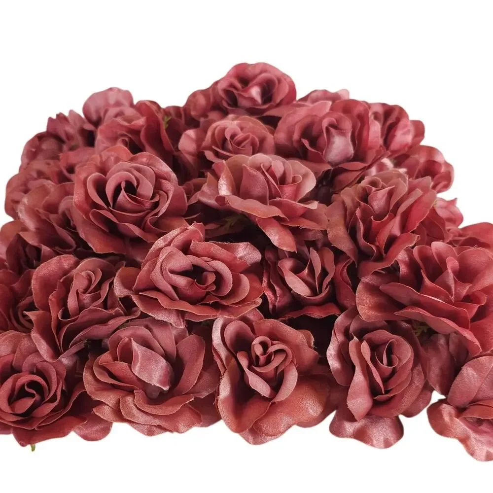 50 Mauve Pink Satin Rose Heads Stemless Wedding Floral Craft DIY 2.5in